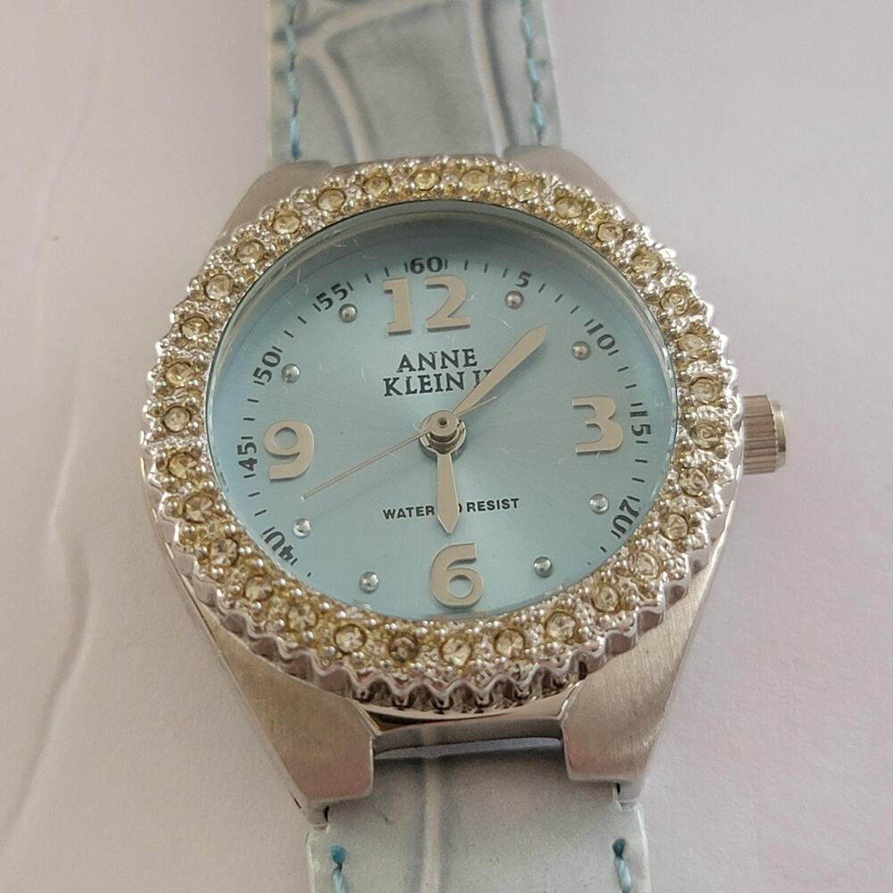 Anne Klein Womens Watch Blue Dial 30mm Silver Case Blue Leather Strap Quartz